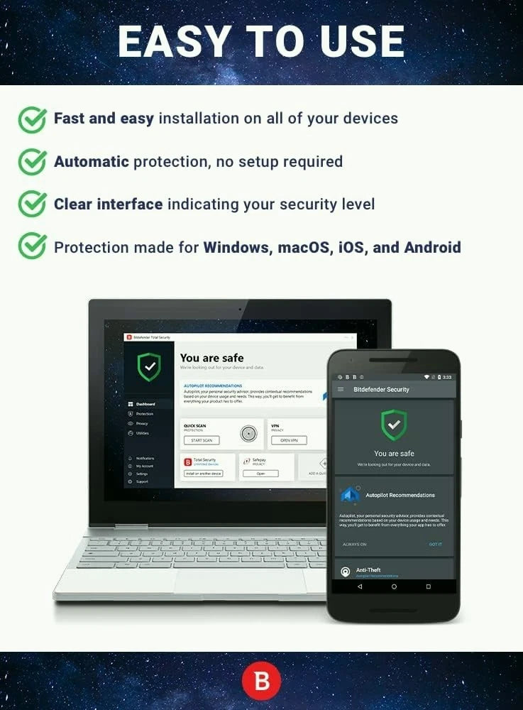 Bitdefender Total Security 2025 | 1-3 Years | 1-6 Devices | Windows Mac Android