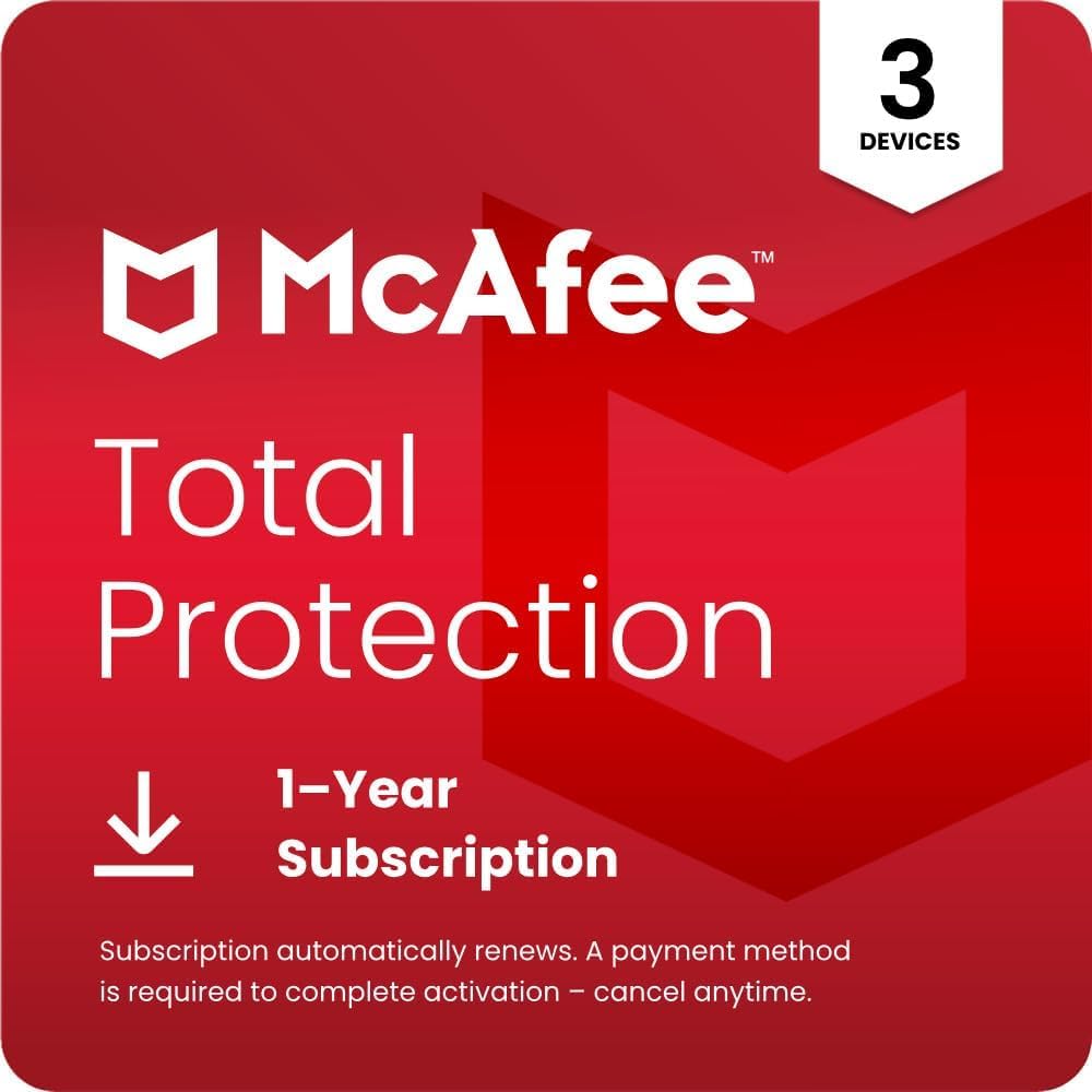 McAfee Total Protection 2026 (3 Devices) – Antivirus, VPN, Password Manager & Identity Protection for Windows & Mac | 1-Year Auto-Renew