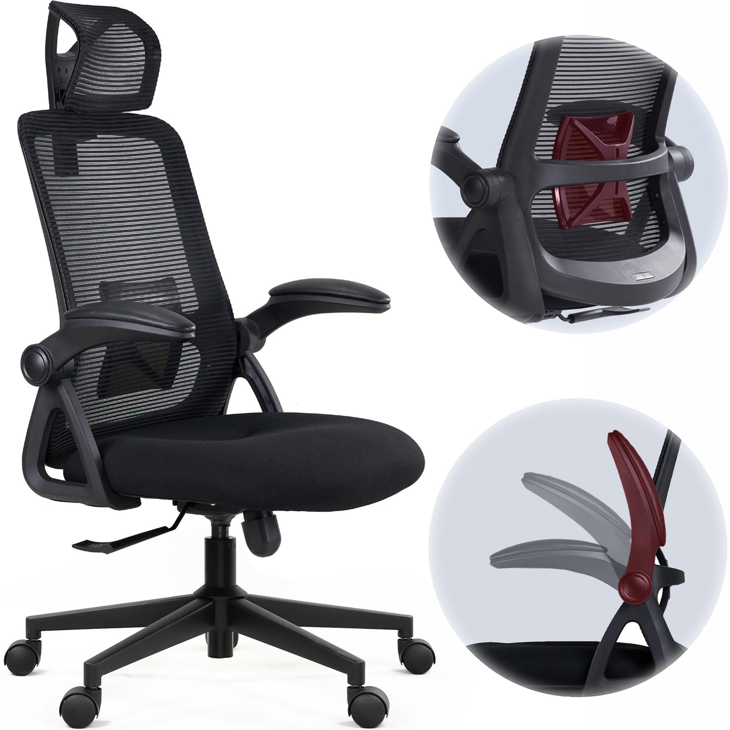 Edugie CAPTAIN Ergonomic Office Chair – Mesh Back, Flip-Up Arms & Lumbar Support