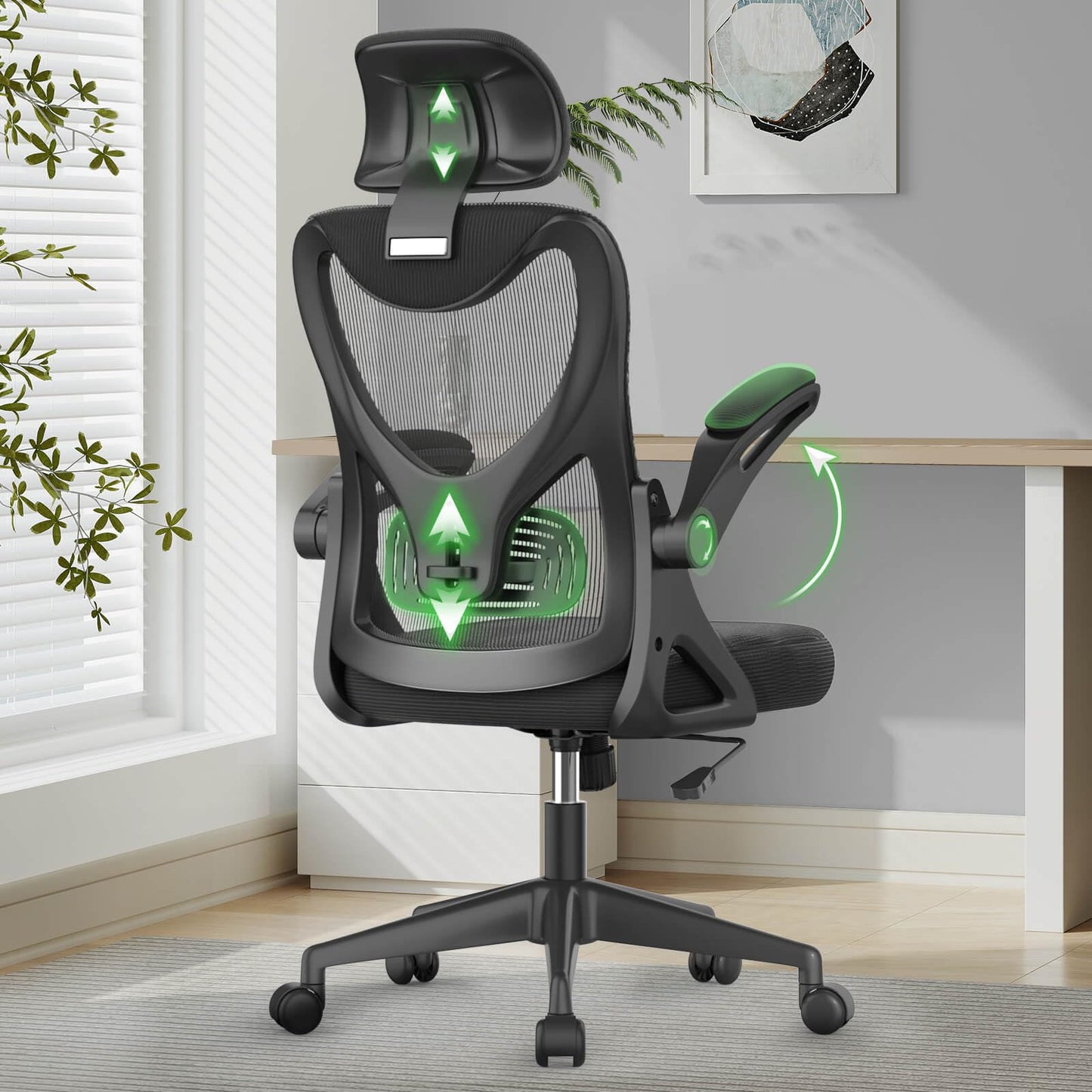 Edugie Ergonomic Executive Chair – High Back, Headrest & Flip-Up Arms