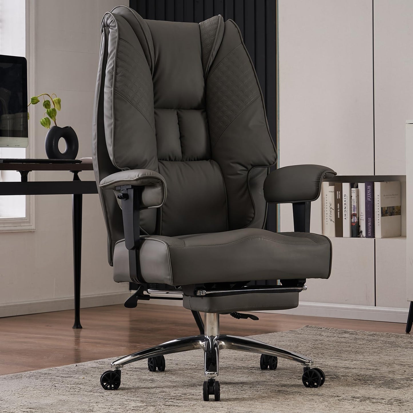 Edugie High-Back PU Leather Office Chair – Adjustable Arms & 400 lbs Support