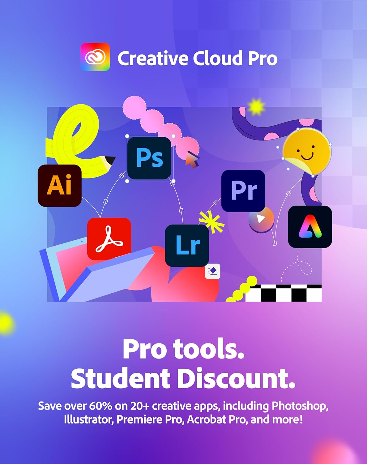Adobe Creative Cloud Pro Student & Teacher Edition – Access 20+ Creative Apps with 100GB Cloud Storage | 12-Month Subscription for PC & Mac