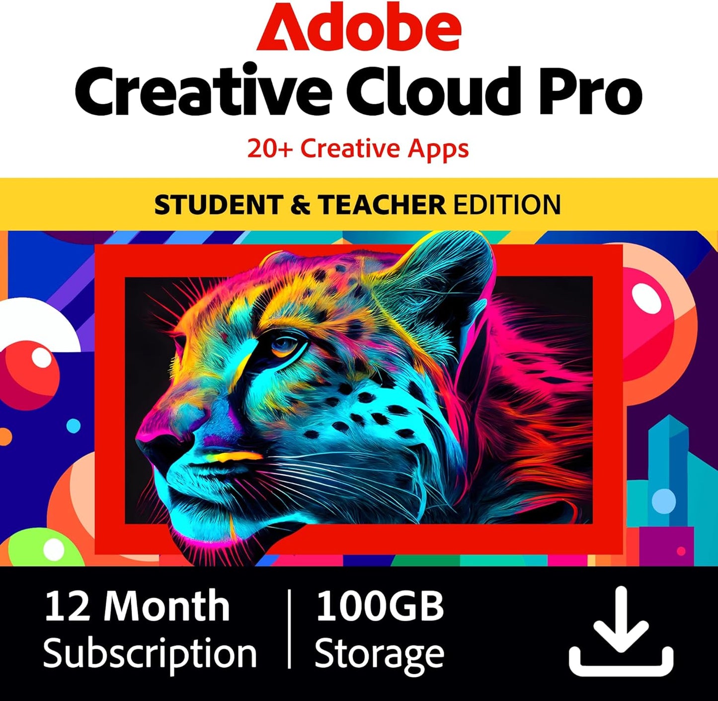 Adobe Creative Cloud Pro Student & Teacher Edition – Access 20+ Creative Apps with 100GB Cloud Storage | 12-Month Subscription for PC & Mac